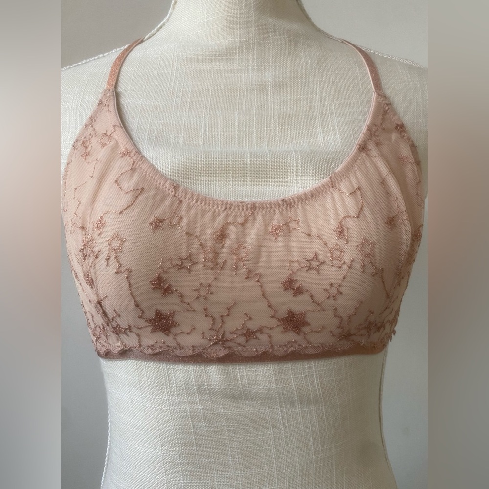 intimately free people luna bralette rose gold mesh constellation stars sz m